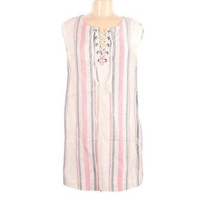 Cupcakes And Cashmere Women S Dress Reed Cap Sleeve Front Lace-Up Striped Linen